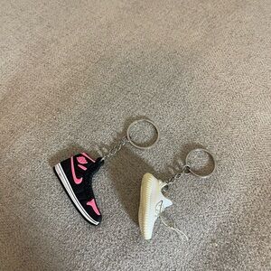Sneaker Keychain Set - Black and Pink, Cream